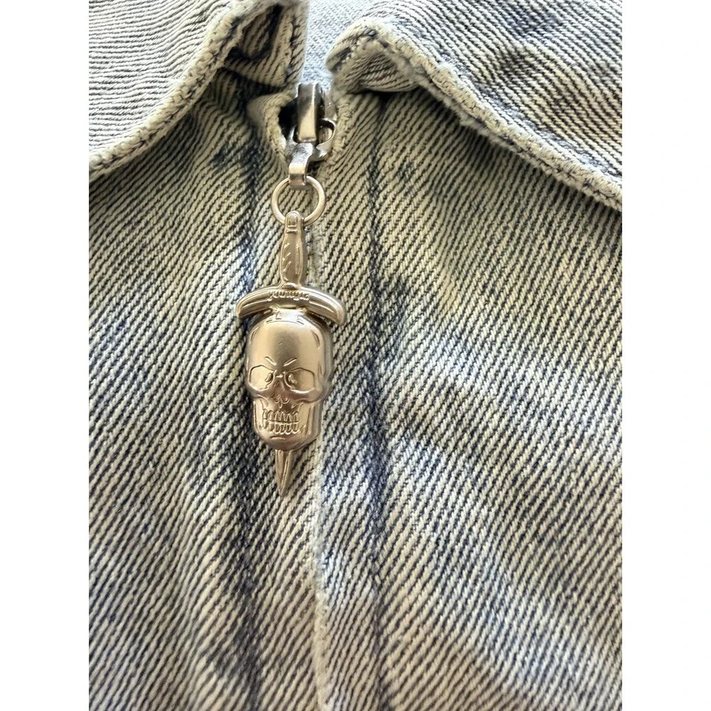 Youngla Distressed Swaggy Zipper Jean Jacket Light Blue YP5042 Mens XL